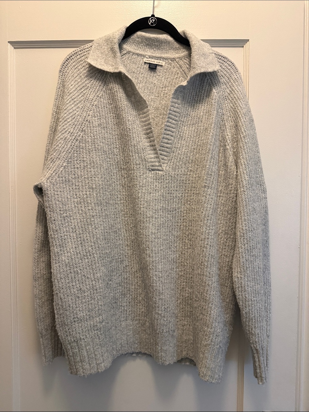 American Eagle Oversized Cozy Grey V-Neck Sweater Size XS